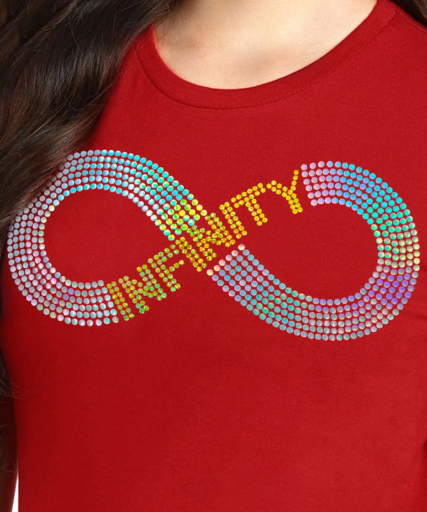 WOMEN EMBELLISHED T SHIRT STS 15 RED