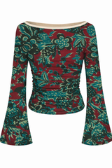 🌸 Floral Printed Spandex Top with Bell Sleeves 🌸