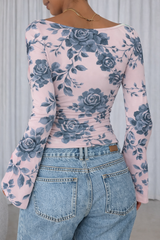 🌸 Floral Printed Spandex Top with Bell Sleeves 🌸