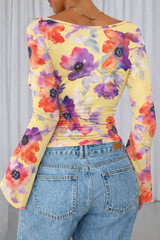 🌸 Floral Printed Spandex Top with Bell Sleeves 🌸
