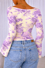 🌸 Floral Printed Spandex Top with Bell Sleeves 🌸