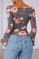 🌸 Floral Printed Spandex Top with Bell Sleeves 🌸
