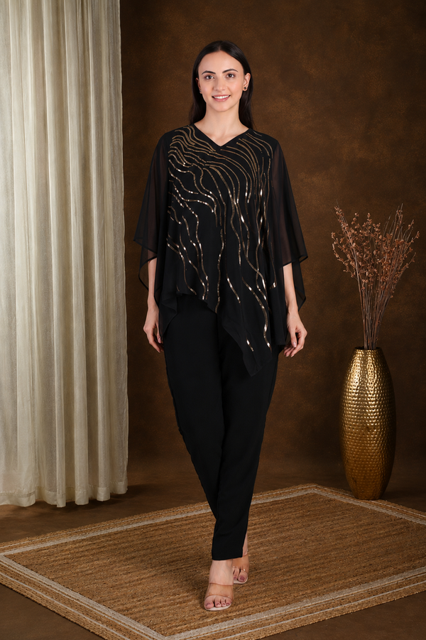 Women's Sequins Motifs Embellished Georgette Top Pant Set