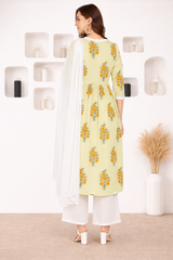 Ethnic Cotton Printed Angrakha Kurti Palazzo Set for Women