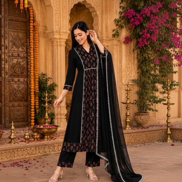 Ethnic cotton printed kurti pant set