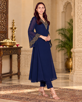 Elegant Embroidered Georgette Top Pant Set