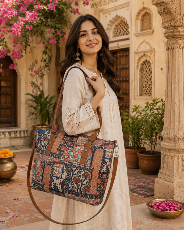 Paisley Patchwork Print Canvas Tote Bag