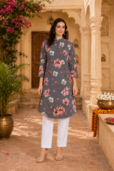🌸 Floral Printed Spandex Kurti Pant Co-Ord Set 🌸