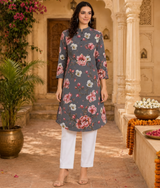 🌸 Floral Printed Spandex Kurti Pant Co-Ord Set 🌸
