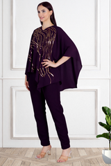 Women's Sequins Motifs Embellished Georgette Top Pant Set