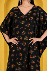Blue Floral Satin Kaftan – Elegant Floral Print Lounge & Resort Wear