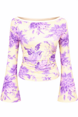 🌸 Floral Printed Spandex Top with Bell Sleeves 🌸
