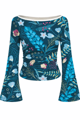 🌸 Floral Printed Spandex Top with Bell Sleeves 🌸