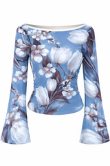 🌸 Floral Printed Spandex Top with Bell Sleeves 🌸