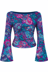 🌸 Floral Printed Spandex Top with Bell Sleeves 🌸