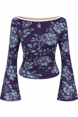 🌸 Floral Printed Spandex Top with Bell Sleeves 🌸