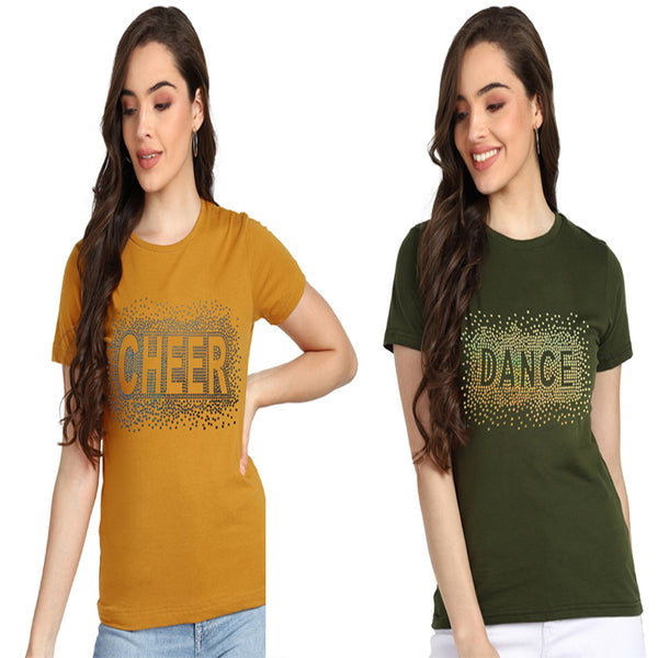 Women’s Cotton Sequin Motif T-Shirt Combo (Pack of 2) – Just ₹599 | MRP ₹2,099