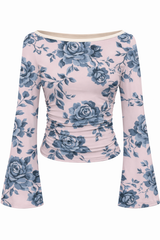 🌸 Floral Printed Spandex Top with Bell Sleeves 🌸