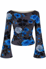 🌸 Floral Printed Spandex Top with Bell Sleeves 🌸