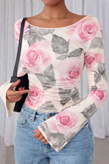 🌸 Floral Printed Spandex Top with Bell Sleeves 🌸