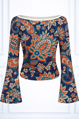 🌸 Floral Printed Spandex Top with Bell Sleeves 🌸
