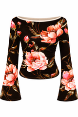 🌸 Floral Printed Spandex Top with Bell Sleeves 🌸