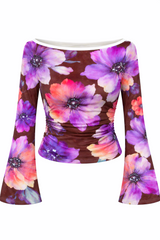 🌸 Floral Printed Spandex Top with Bell Sleeves 🌸