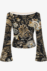 🌸 Floral Printed Spandex Top with Bell Sleeves 🌸
