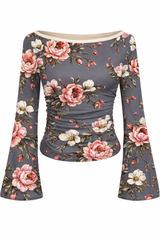 🌸 Floral Printed Spandex Top with Bell Sleeves 🌸