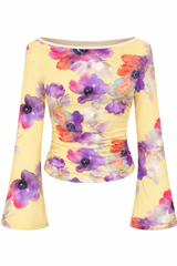 🌸 Floral Printed Spandex Top with Bell Sleeves 🌸