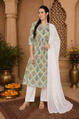 🌸 Ethnic Cotton Printed Kurti Palazzo Set for Women
