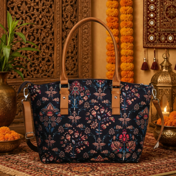 Ethnic Floral Paisley Print Canvas Tote Bag