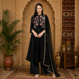🌸 Midnight Bloom Embroidered Rayon Kurta Set with Dupatta