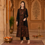 Women's Black Floral Printed A-Line Kurta with  Pant