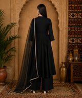 🌸 Midnight Bloom Embroidered Rayon Kurta Set with Dupatta