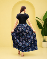 Midnight Blooms Pleated Black Floral Maxi Dress