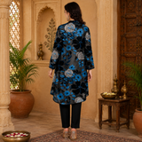 🌺 Floral print spandex kurti‑pant co‑ord set