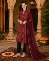 🌸 Ethnic Cotton Printed Kurti Pant Set for Women