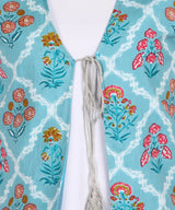 Women's White A-Line Kurta with Floral Printed Aqua Blue Jacket & White Palazzo Set