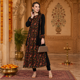 Women's Black Floral Printed A-Line Kurta with  Pant