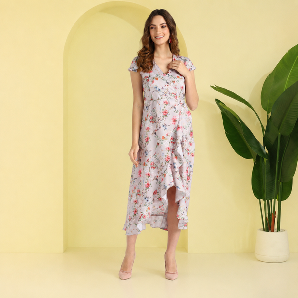 Elegant Floral Printed Crepe Dress