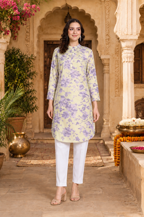 🌸 Floral Print Spandex Kurti Pant Co-Ord Set 🌸  Comfort Meets Everyday Elegance