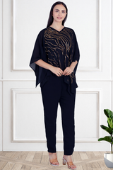 Women's Sequins Motifs Embellished Georgette Top Pant Set