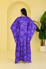 Blue Floral Satin Kaftan – Elegant Floral Print Lounge & Resort Wear