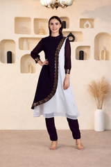 Women's Sequins Motifs Embellished Georgette Colour Block Kurti Pant Set