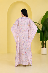 Blue Floral Satin Kaftan – Elegant Floral Print Lounge & Resort Wear