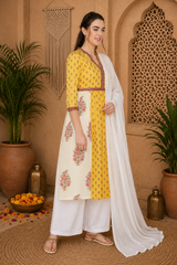 🌺 Women’s Ethnic Cotton Printed Kurti & Palazzo Set