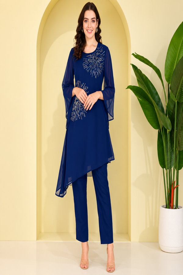 Women Georgette Asymmetric Kurta Pant Set INDW 02 BLUE