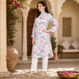 🌺 Floral print spandex kurti‑pant co‑ord set