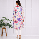 🌺 Floral print spandex kurti‑pant co‑ord set